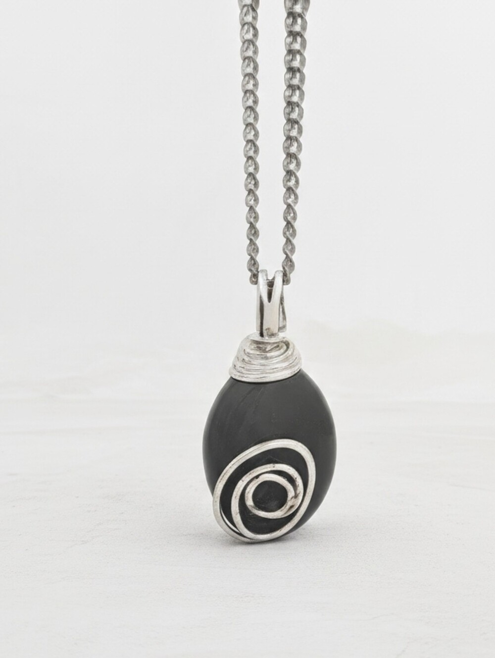 Silver Necklace with Sterling Spiral On Onyx Pendant